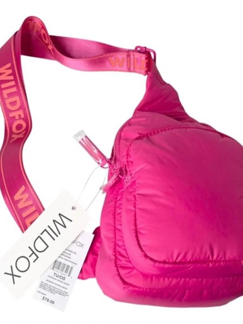 Wildfox Parachute Crossbody Zip Sling Belt Bag Handbag Purse Pink Puffy School
